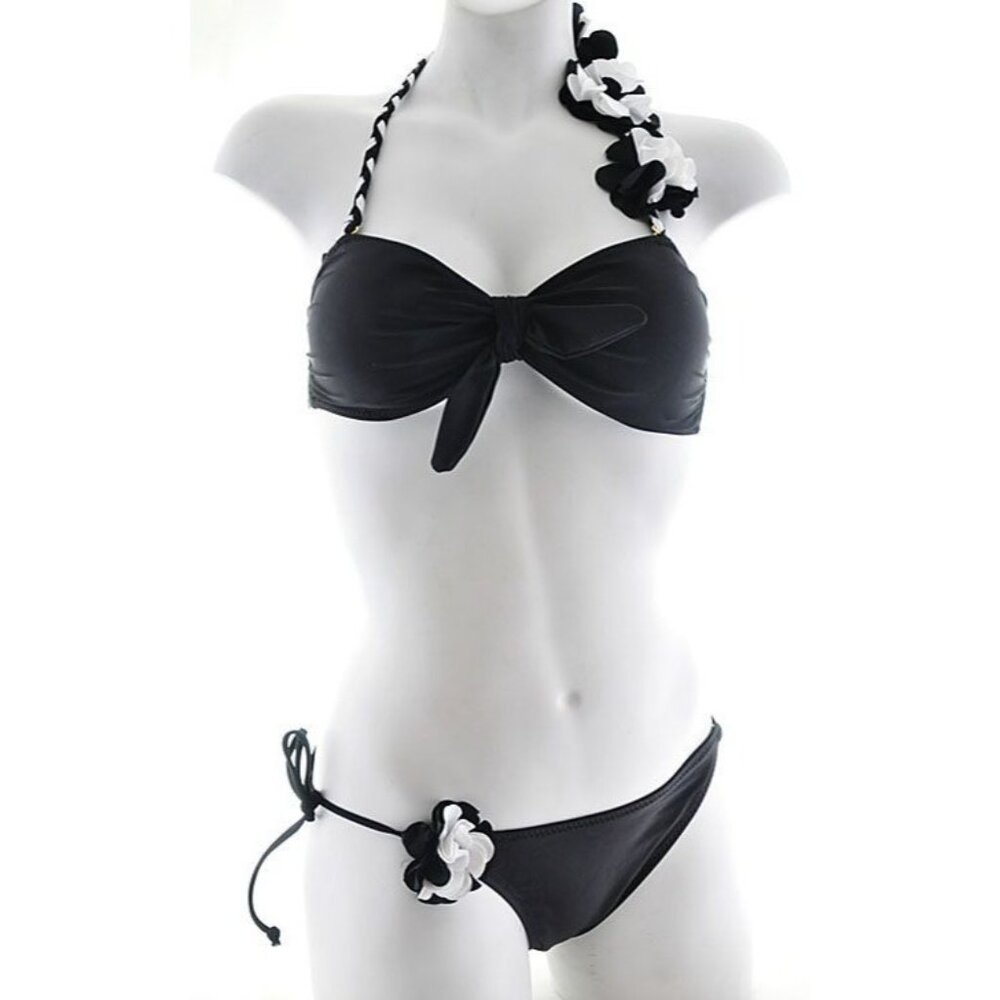 Swimbay Rosette SIZE LG 2pc String Bikini Swimsuit Swimwear Beach Summer NWT B/W